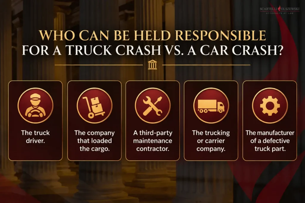 Truck Crashes Vs. Car Crashes 2 Who can be held responsible for a truck crash vs a car crash