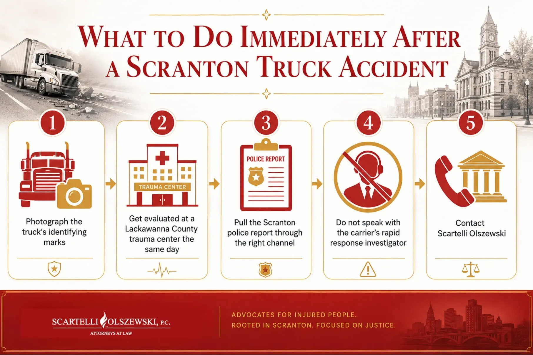 Infographics on steps to do immediately after a scranton truck accident