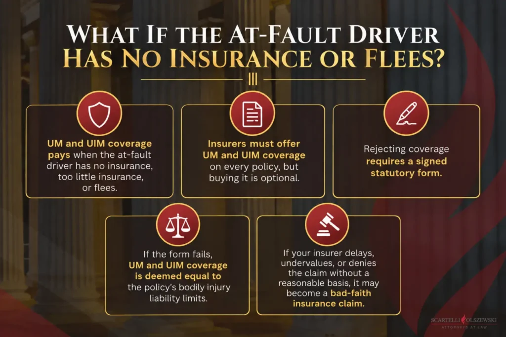 Questions About Automobile Insurance And Auto Accident Law? 3 What if the at-fault driver has no insurance or flees